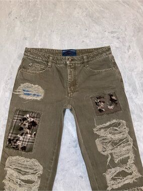 Vintage Ermanno Scervino Khaki Distressed Patchwork Jeans